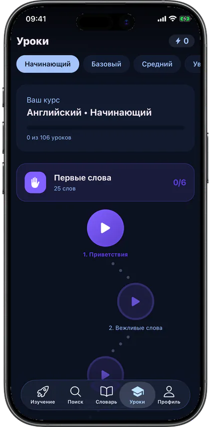 Путь курса уроков в приложении VibeLing