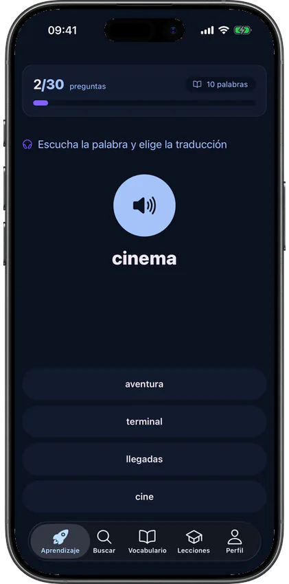 Ejercicio de comprensión auditiva en la aplicación VibeLing