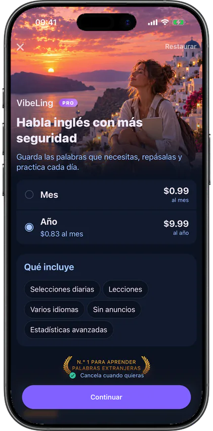 Pantalla de precios en la app VibeLing