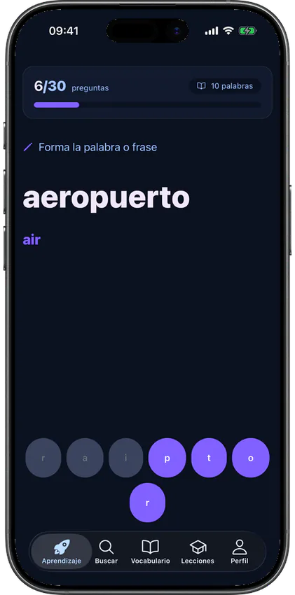 Ejercicio de ortografía en la aplicación VibeLing