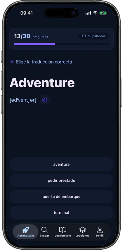 Ejercicio de elección de traducción en la app VibeLing