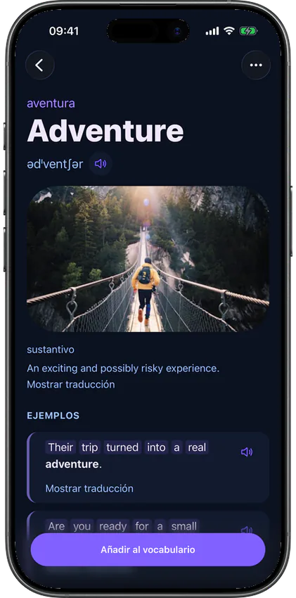 Pantalla de la tarjeta de palabra en la app VibeLing