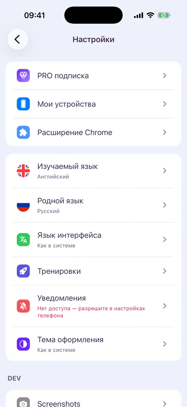 Pick the app language