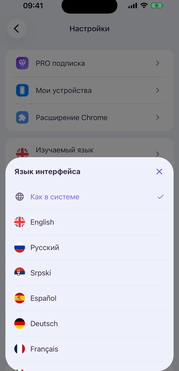 Pick the app language